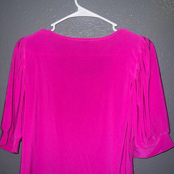 CeCe Hot Pink Embellished Neckline 3/4 Sleeve Top - Size Medium - Picture 4 of 4